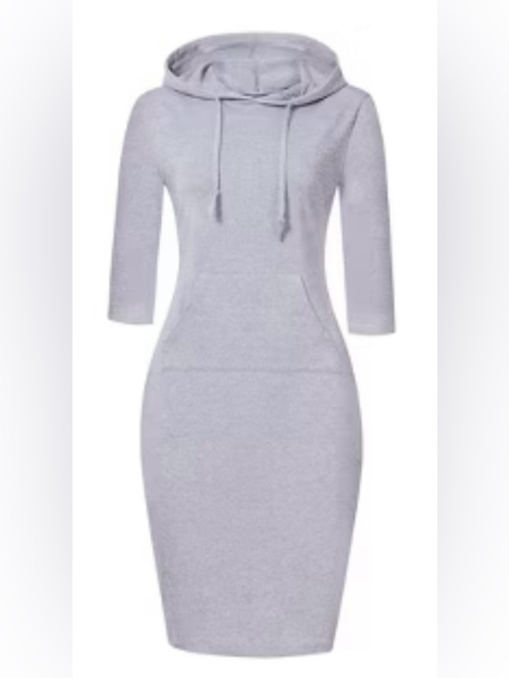 Gray Fitted Hoodie Dress with Front Pocket